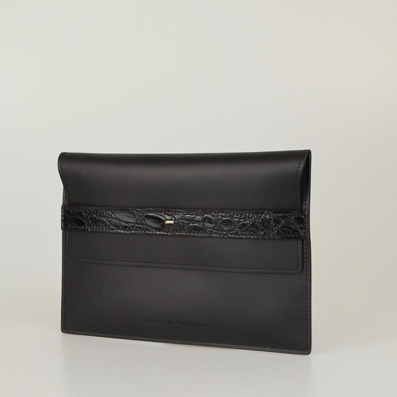 196. GIUSEPPE ZANOTTI Black Slim Envelope Clutch Leather NEW in Box 8"x5.5" $250 - Picture 3 of 5